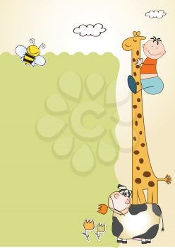 Royalty Free Clipart Image of a Boy With Animals