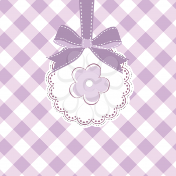 Royalty Free Clipart Image of a Floral and Gingham Background With a Bow