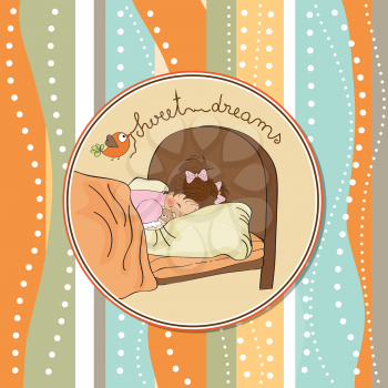 Royalty Free Clipart Image of a Baby Girl Sleeping in a Cot