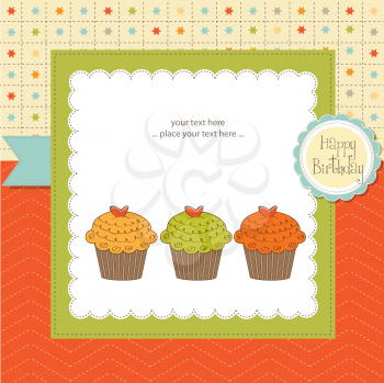 Royalty Free Clipart Image of a Happy Birthday Card With Cupcakes