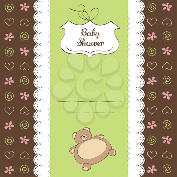 Royalty Free Clipart Image of a Baby Shower Invitation With a Teddy Bear