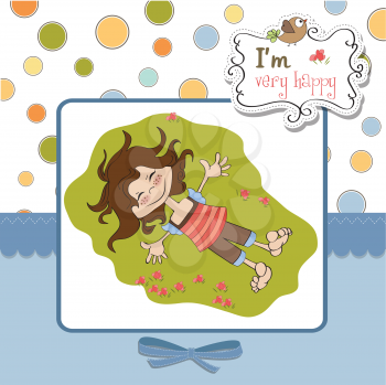 Royalty Free Clipart Image of a Happy Girl on the Grass