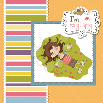 Royalty Free Clipart Image of a Girl Lying on the Lawn