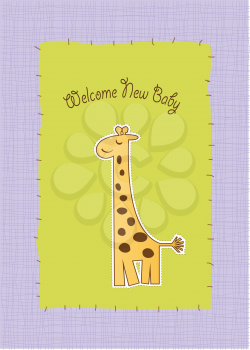 Royalty Free Clipart Image of a Baby Announcement With a Giraffe