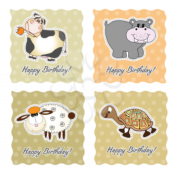 Royalty Free Clipart Image of a Set of Four Animal Birthday Cards