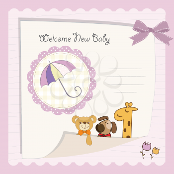 Royalty Free Clipart Image of a Baby Announcement Card for a Little Girl