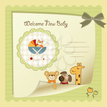 Royalty Free Clipart Image of a Baby Announcement With a Buggy
