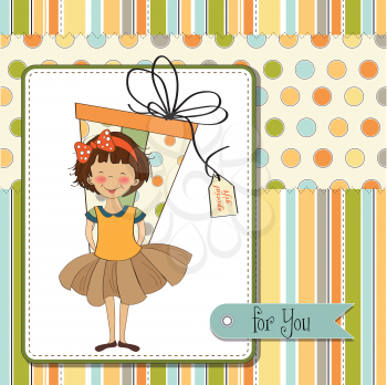 Royalty Free Clipart Image of a Girl Hiding a Gift