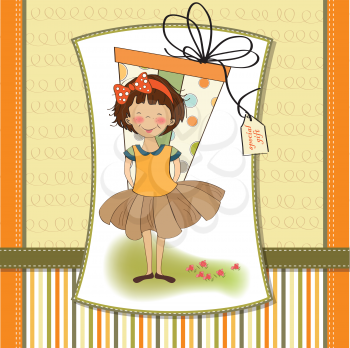 Royalty Free Clipart Image of a Girl With a Big Gift