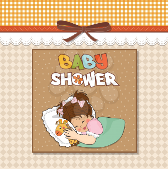 Royalty Free Clipart Image of a Baby Shower Card With a Little Girl