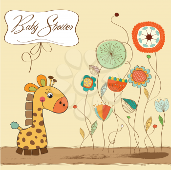 Royalty Free Clipart Image of a Baby Shower Card With a Giraffe