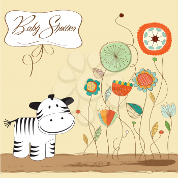 Royalty Free Clipart Image of a Zebra on a Baby Shower Card