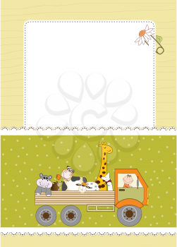 Royalty Free Clipart Image of a Card With a Truck of Animals