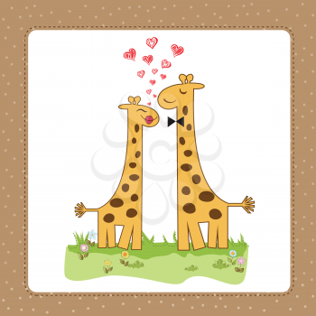Royalty Free Clipart Image of Giraffes in Love