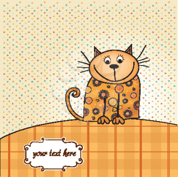 Royalty Free Clipart Image of a Card With a Cat and Space for Text