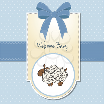 Royalty Free Clipart Image of a Baby Welcome Card With a Sheep on It