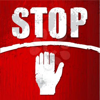 Royalty Free Clipart Image of a Stop Sign With a Hand Up