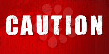 Royalty Free Clipart Image of the Word Caution on a Red Background