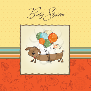 Royalty Free Clipart Image of a Dog on a Baby Shower Card