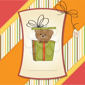 birthday greeting card with teddy bear, vector illustration