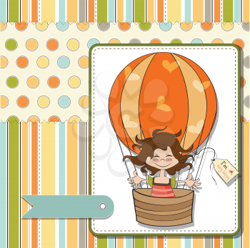 happy girl flying with a balloon flying, vector illustration