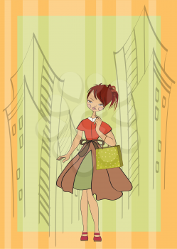 girl at shopping, vector illustration