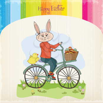 Easter bunny with a basket of Easter eggs, vector illustration