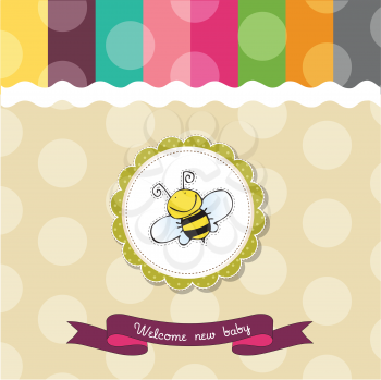baby shower card with funny little bee, vector illustration
