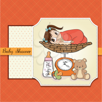 Beautiful baby girl on on weighing scale, vector illustration