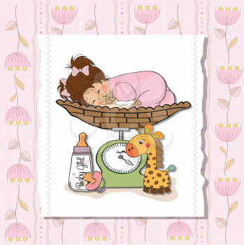 baby girl on on weighing scale, vector illustration