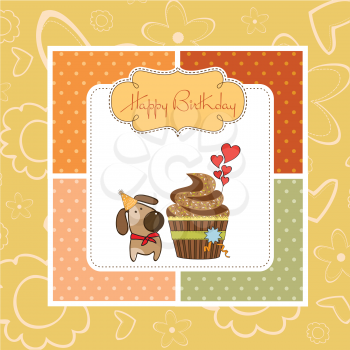 birthday greeting card with cupcake and little dog