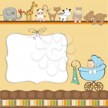 new baby boy announcement card with pram
