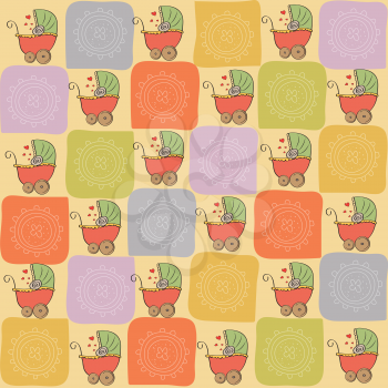 childish seamless pattern with strollers, vector illustration