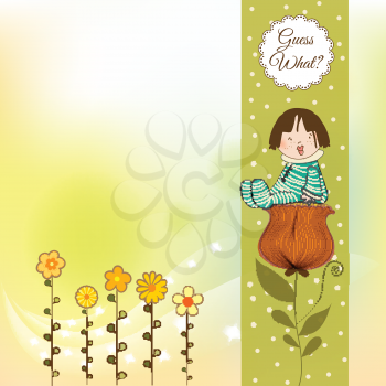 greeting card with a baby sitting on a flower