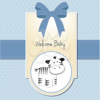 cute baby shower card with zebra, vector illustration