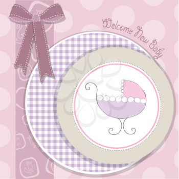delicate baby girl announcement card with pink stroller