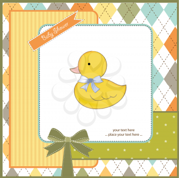 baby shower card with little duc, vector illustration