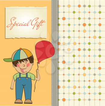 birthday greeting card with little boy, vector illustration