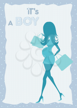baby announcement card with beautiful pregnant woman
