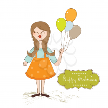 birthday greeting card with girl and balloons