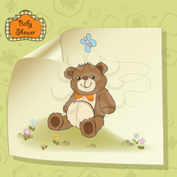 baby shower card with cute teddy bear toy