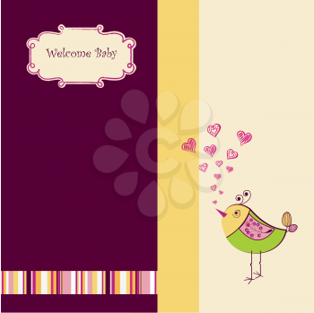 Birth card announcement with little bird