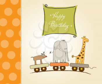 Royalty Free Clipart Image of a Birthday Card With an Animal Train
