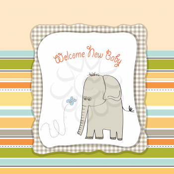 Royalty Free Clipart Image of an Elephant on a Baby Card