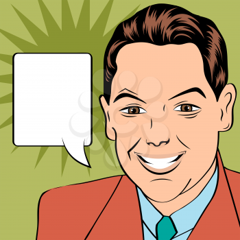 smiling businessman, pop art style illustration in vector format