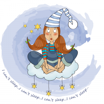 funny young girl who has insomnia, vector illustration