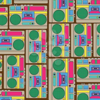 Seamless retro background with boom-box, vector illustration