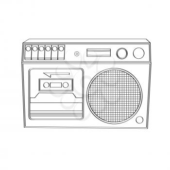 Vintage boom-box isolated on white background, vector illustration
