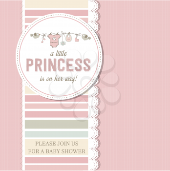 shabby chic baby girl shower card, vector illustration