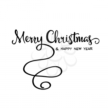 Merry Christmas retro calligraphy, isolated on white background